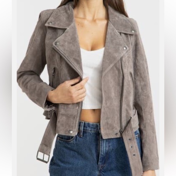Blank NYC Jackets & Blazers - Blank NYC Gray Suede Leather Moto Jacket with Belt